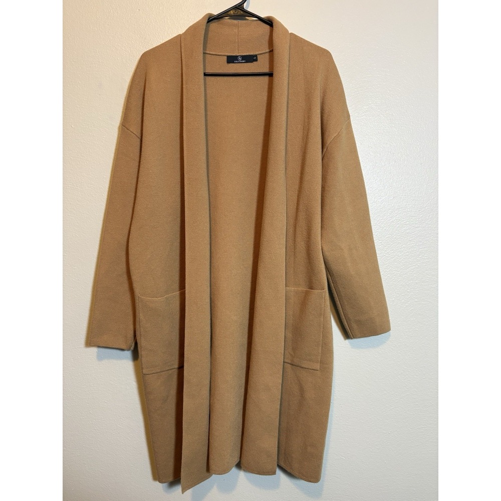 Lillusory Camel Long Open Front Cardigan S Duster Knit Sweater Minimalist